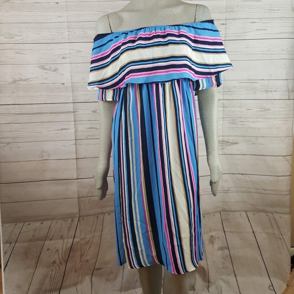 Spirit Of Grace Striped Off Shoulder Dress hh03
